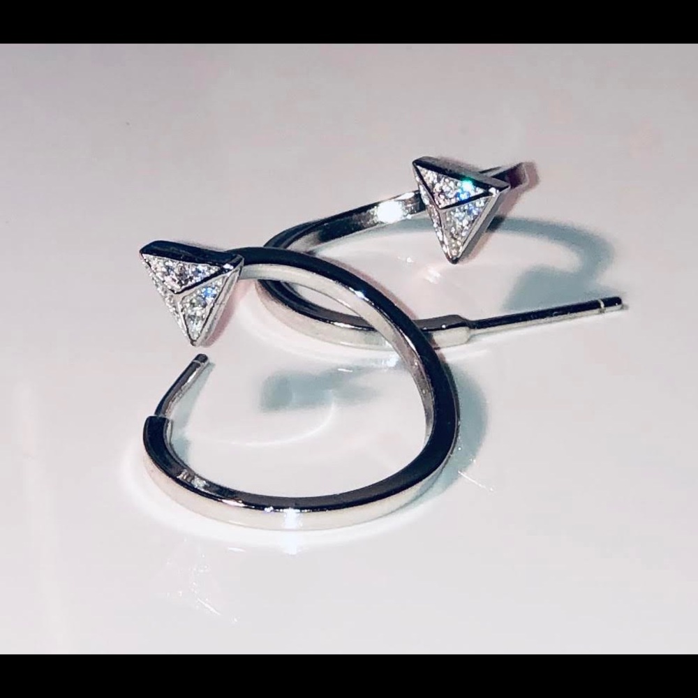 Loop earrings.14k white gold plated.Cubic zirconia